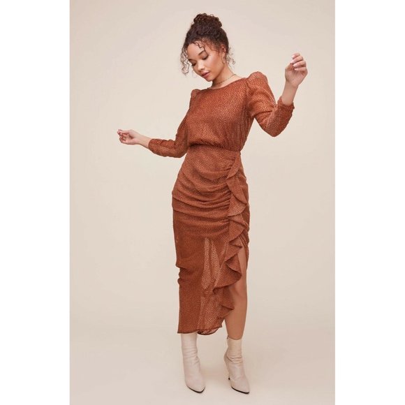 ASTR the Label Samara Dress Ginger Brown Ruffle Party Cocktail XS NWOT $148 - Picture 1 of 8